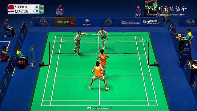 男双1/8决赛孙文骏/朱一珺 18-21、19-21 佩拉查伊/帕克卡波