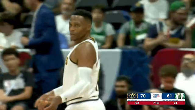 「威少掘金首秀集锦」凯尔特人107-103战胜掘金，威少出战18分钟，10中3，其中三分球6投3中，