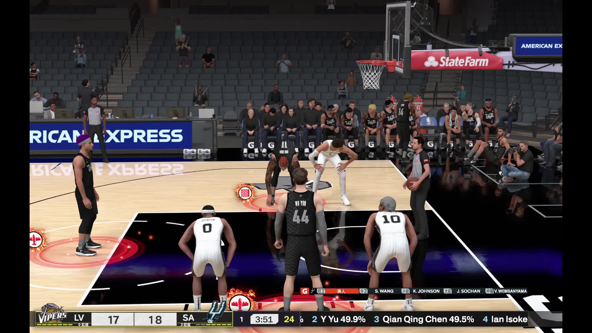 S2赛季-附加赛 毒蛇vs马刺 55-40 上半场