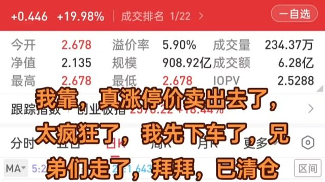 10月8日早9点25日，创业板涨停价20个点清仓