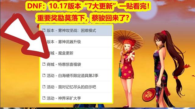 DNF：10.17版本“7大更新”一贴看完！重要奖励莫落下，蔡骏回来了？