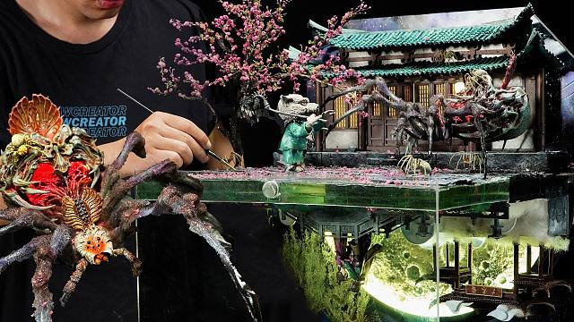 【4K】大佬制作《黑神话：悟空》勿听「猪八戒和紫蛛儿悲剧爱情」逼真粘土树脂游戏场景 | 作者：wAw