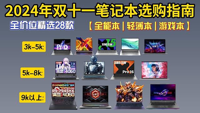 【双十一笔记本电脑清单】2024年双十一全价位笔记本电脑购买指南，高性价比无脑入的笔记本推荐，华硕、