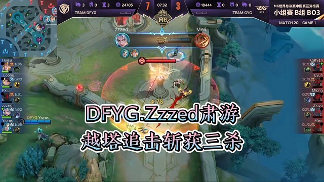 DFYG.Zzzed的肃游越塔追击斩获三杀，DFYG击败GYG