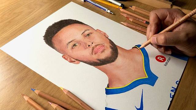 【4K】大佬绘制 斯蒂芬·库里 肖像画 | 作者：Artology