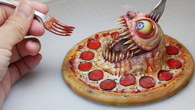 【手工】大佬制作「世界上最可怕的披萨」粘土雕像 | 作者：JackJack Creator