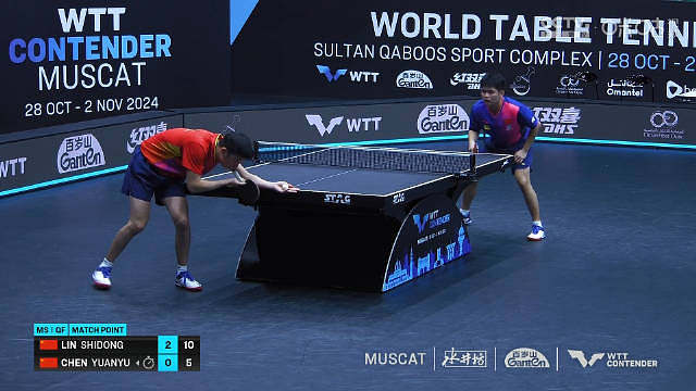 WTT常规挑战赛马斯喀特站男单1/4决赛，，晋级四强。三局比分：11-8、11-4、11-5。