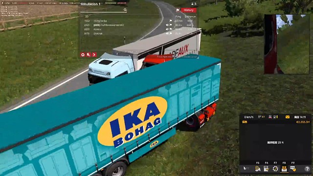 欧洲卡车模拟2线上联机两个老外玩家小路撞我，必须举报