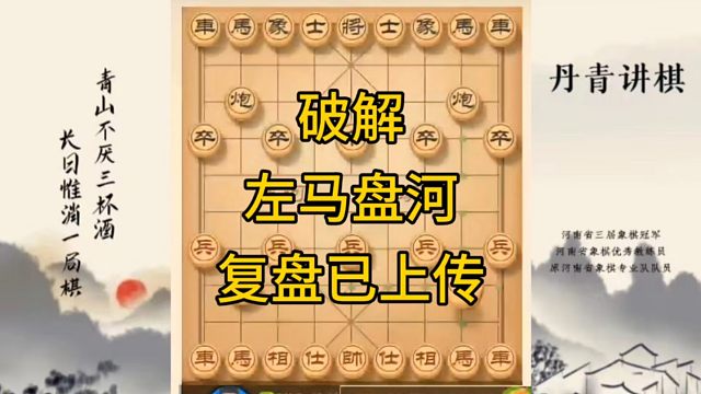河南省冠军黄丹青讲棋，象棋怎么学，象棋教学，破解左马盘河，讲解棋理，系统学习象棋。
