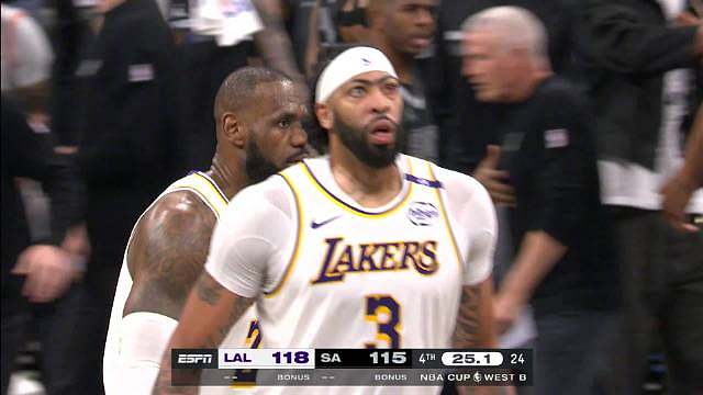 湖人战胜马刺，在两届NBA杯赛（季中锦标赛）的总战绩来到了8胜0负，保持不败！老詹今天出战38分钟，