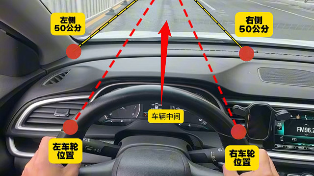 新手上路预估不到车身位置，分享几个车身与道路标线的距离点位 #驾驶技巧