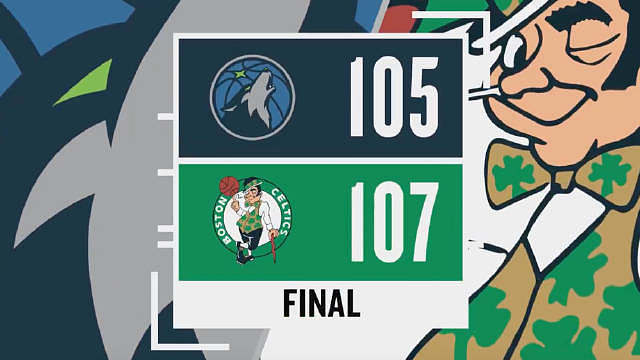 凯尔特人本场最大领先19分，森林狼疯狂反扑追至仅差两分。里德错失三分绝杀，凯尔特人主场107-105