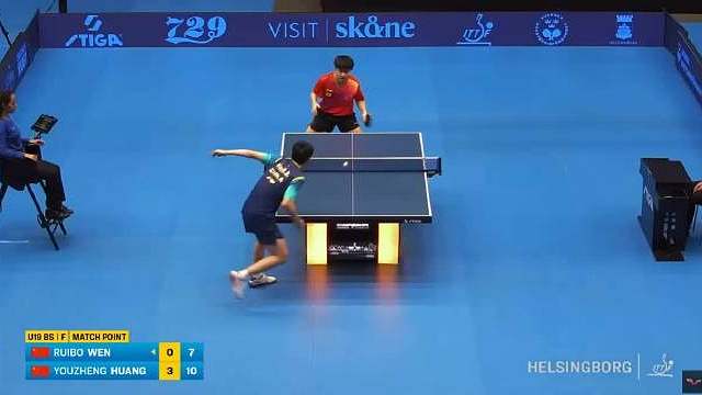 国际乒联世青赛U19男单决赛，黄友政4-0温瑞博获得冠军。比分：11-8、12-10、11-4、11