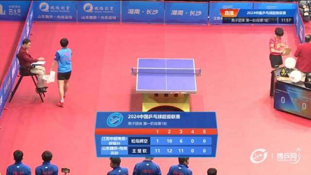 男子团体第一阶段王楚钦3-0松岛辉空【11-1，12-10，11-6】恭喜魏桥，比赛加油山东魏桥2比