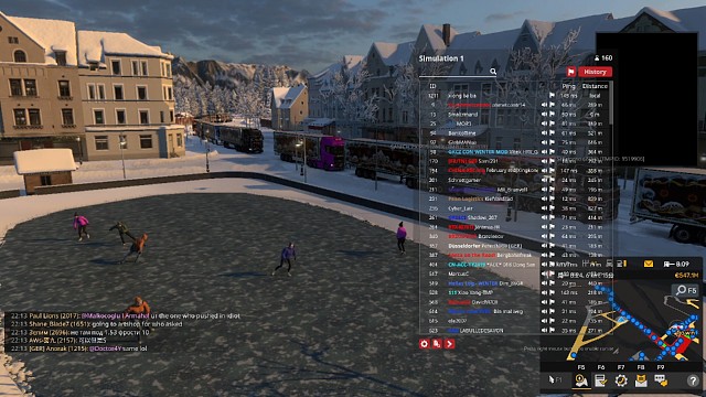 TMP欧洲卡车模拟全球线上联机，圣诞节外部活动任务，冰面上面六个小人在冰面上滑冰好可爱，堵堵更健康