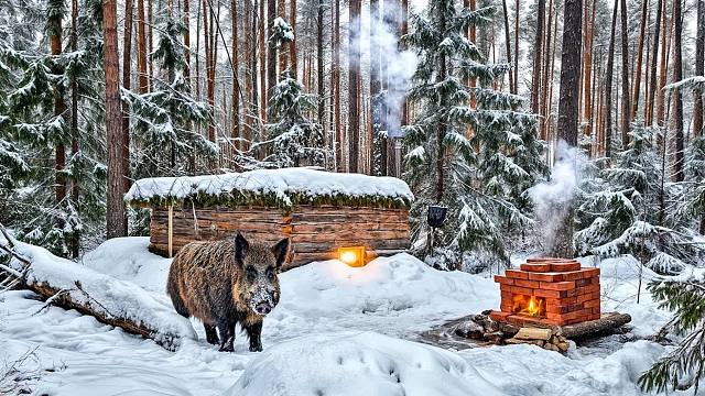 冰封森林季，我踏雪进入我私建小木屋生活，幸好里面温暖得很温馨