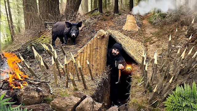 野猪出没，幸好我一时谨慎，挖了个地窖配备了带有尖刺的掩体防卫