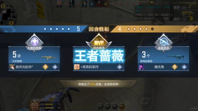 王者蔷薇上手，可惜五杀被队友抢了，个人感觉这枪二连和小连发特别好用，而且伤害还高，点射和扫射就是一坨