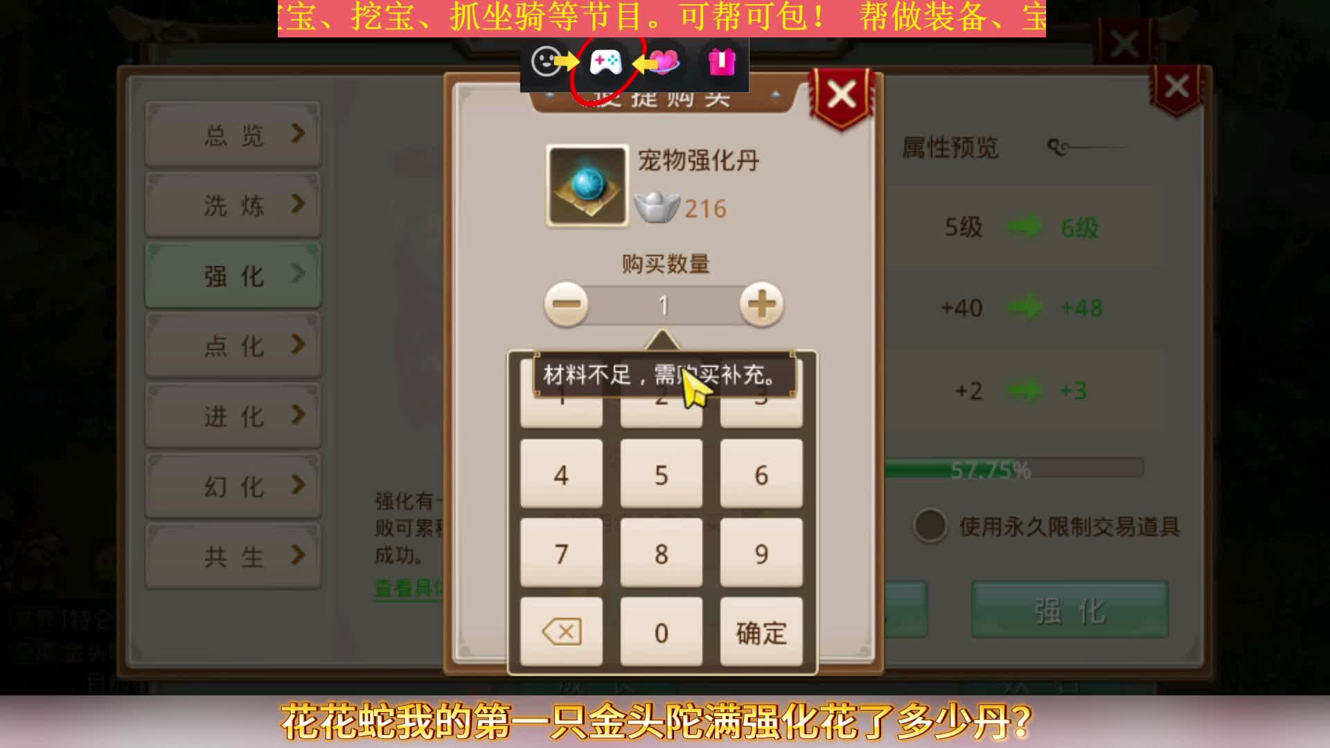 花花蛇的第一只满强化金头陀花了多少丹？