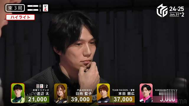 夏哒！本田哥立直一发7对庄家倍满！1月31日第二半庄精彩集锦