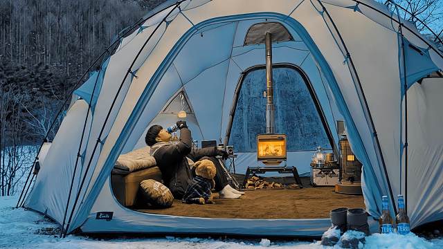 平昌冰屋，狗狗相伴，韩式炸鸡啤酒，冬日夜晚温暖治愈！治愈篝火 / 森林露营 / 柳营地