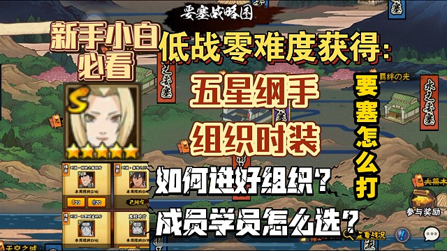 新手萌新：低战如何如何零难度搞纲手组织皮肤？进好组织？学员成员怎么选？