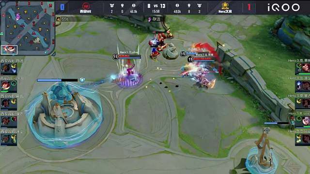 在今天WE对阵Hero的第二局比赛中，Hero通过前期的运营占据塔数的领先，后期决胜团在WE高地打出