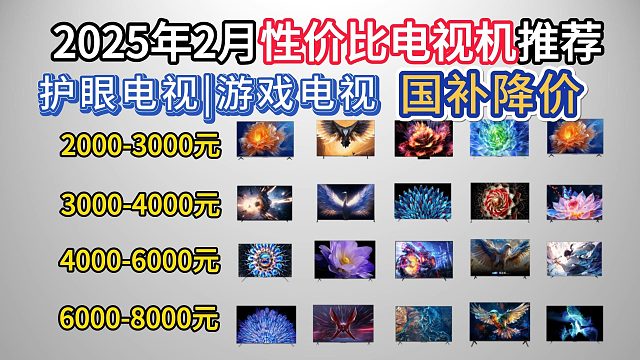 【建议收藏】2025年2月国补高性价比电视机推荐指南，覆盖1500-8500元价位，全尺寸推荐！