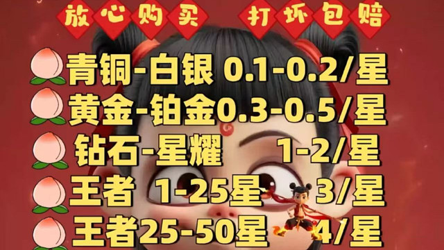 王者荣耀代练代打价格表，小国标，金标，巅峰赛，荣耀王者，传奇王者，都能打，有需要的板板可以私聊详谈，