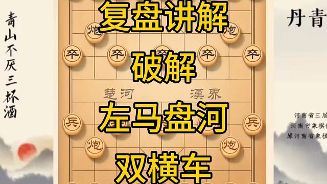 河南省冠军黄丹青讲棋，象棋怎么学，象棋教学，复盘讲解破解左马盘河横车，讲解棋理，系统学习象棋。