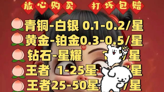 王者荣耀代练代打价格表，小国标，金标，巅峰赛，传奇王者，荣耀王者，都能打，有需要的板板可以私聊详谈，