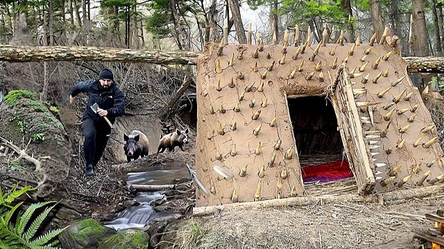 我在树林里撞见了野猪，顿时感觉不太安全，赶紧用树枝建造出了安全屋