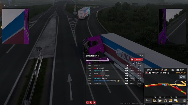 TMP欧卡全球卡车线上联机，和熟人一起外部跑车，在高速公路老外超车憋我，必须举报！