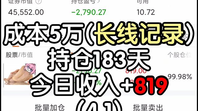 成本5万(长线记录)持仓183天 二次元第一股 今日+819