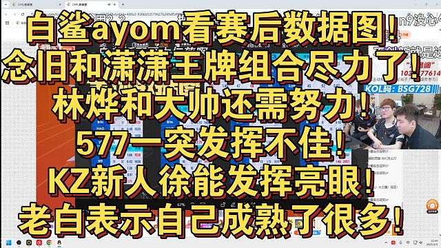 白鲨ayom看赛后数据图！念旧和潇潇王牌组合尽力了！林烨和大帅还需努力！577一突发挥不佳！KZ新人