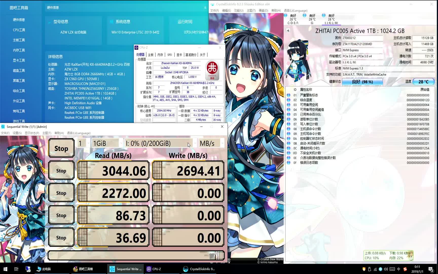 致钛PC005 1T 512G上机跑分附SN码官网查询（兆芯6640MA 3.0×4直连CPU）