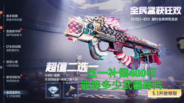 【CF手游】五一全民孟获2选1！补偿400个币能换多少武器碎片？