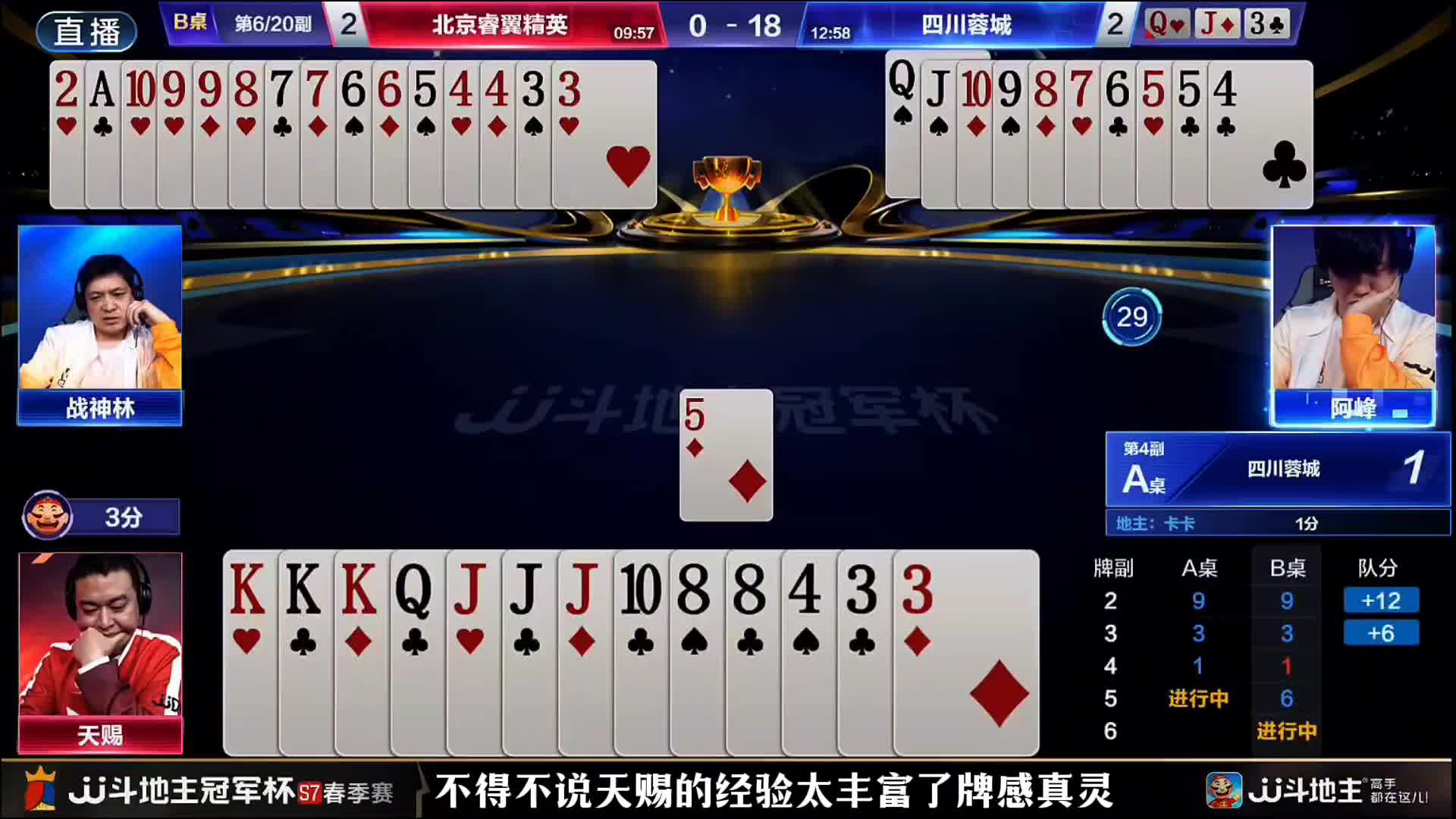 天赐在手牌如此稀碎的情况下还能打赢且残局单4诛心对手