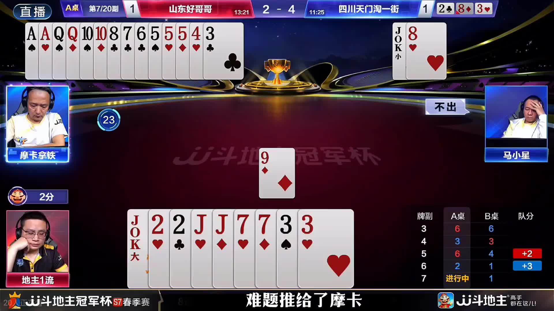 马小星报两张牌给地主迷惑了！摩星组合的控牌能力确实有点东西