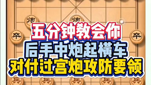 五分钟教会你，后手中炮起横车对付过宫炮，攻防要领！如何快速提升象棋水平系统学棋？真心教棋，带你上业九