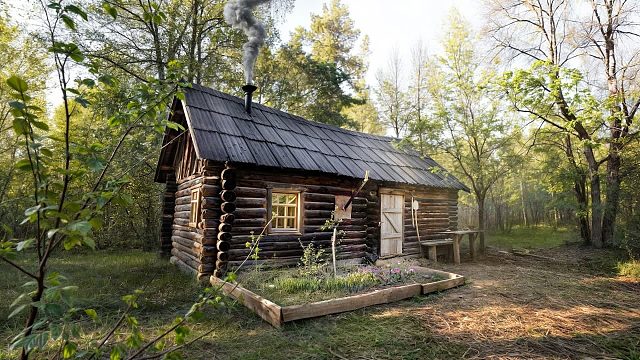 森林里的一栋护林员小屋，年久了有些腐朽，修缮一番住着还很温馨舒服