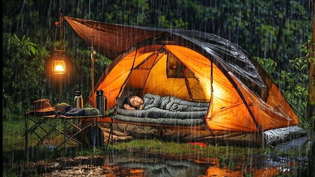 雷雨交加的露营  雨中艰难搭建帐篷