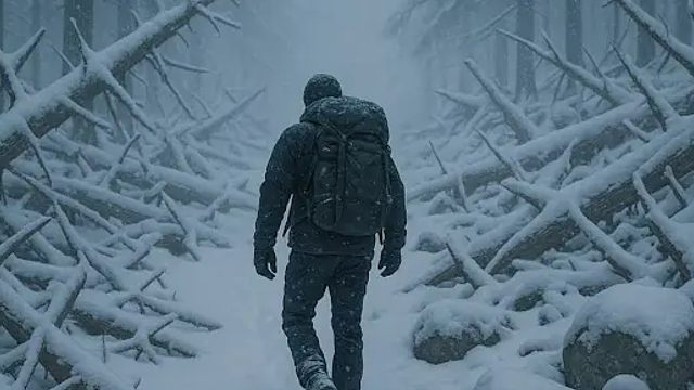 天寒地冻，小伙独自一人荒野艰难生存，为躲避极寒和野兽袭击，就地取材搭建临时庇护所