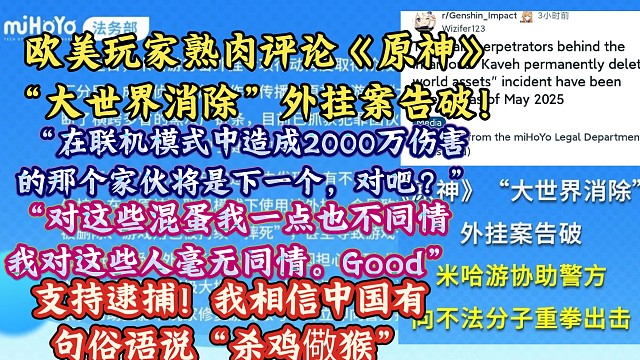 希望米哈游再接再厉！“大世界消除”外挂案告破传到外网社区，欧美玩家熟肉锐评：“Good！支持逮捕！对