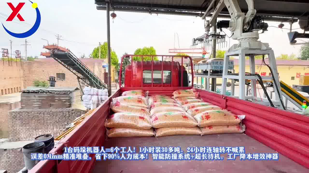 这个就是我们的装车码垛机器人一台机器可以替代 6 名人工每小时可以完成30多吨的装车量