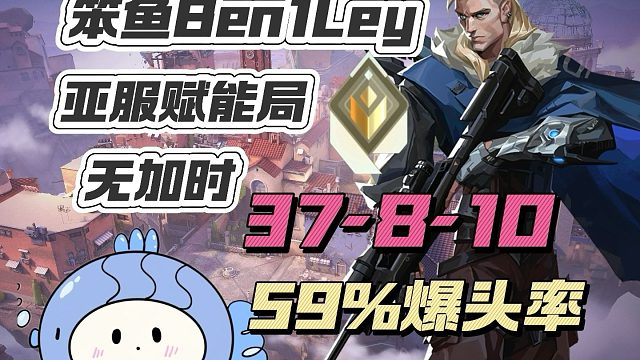 【笨鱼】亚服赋能局 亚海悬城猎枭 37-8-10 59%爆头率 多次1打多残局扭转战局 无畏契约第一