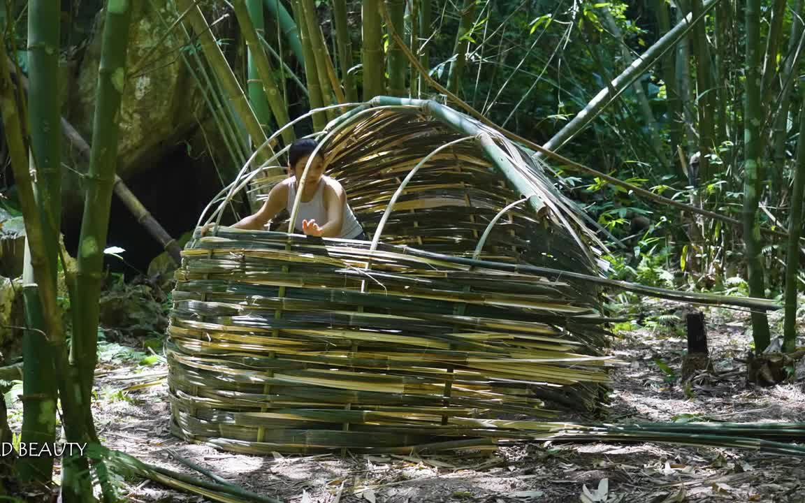 在大雨中搭建紧急庇护所，寻找水源，碳烤蝎子和竹笋。