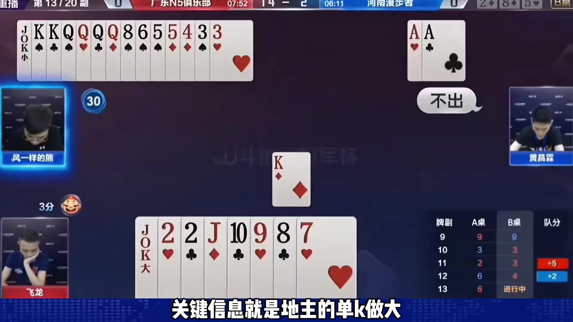 关键信息就是地主的单k做大