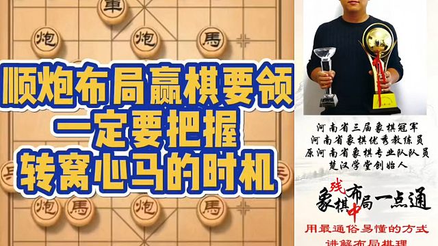 顺炮布局赢棋要领，一定要把握转窝心马的时机！如何快速提升象棋水平系统学棋？少走弯路，真心教棋，带你上