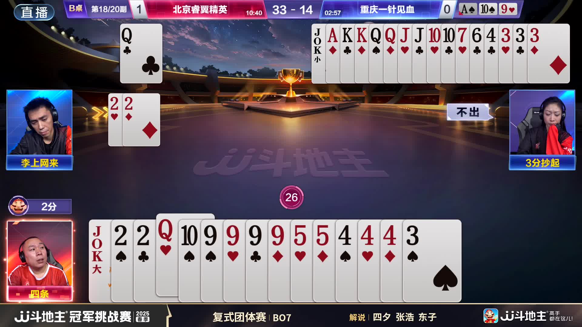 [直播]北京睿翼精英VS重庆一针见血 JJ斗地主春季冠军挑战赛